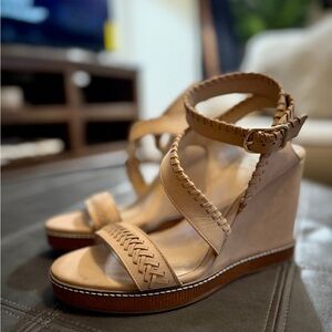 Vince Camuto Tan Braided Wedge Sandals with Ankle Buckle